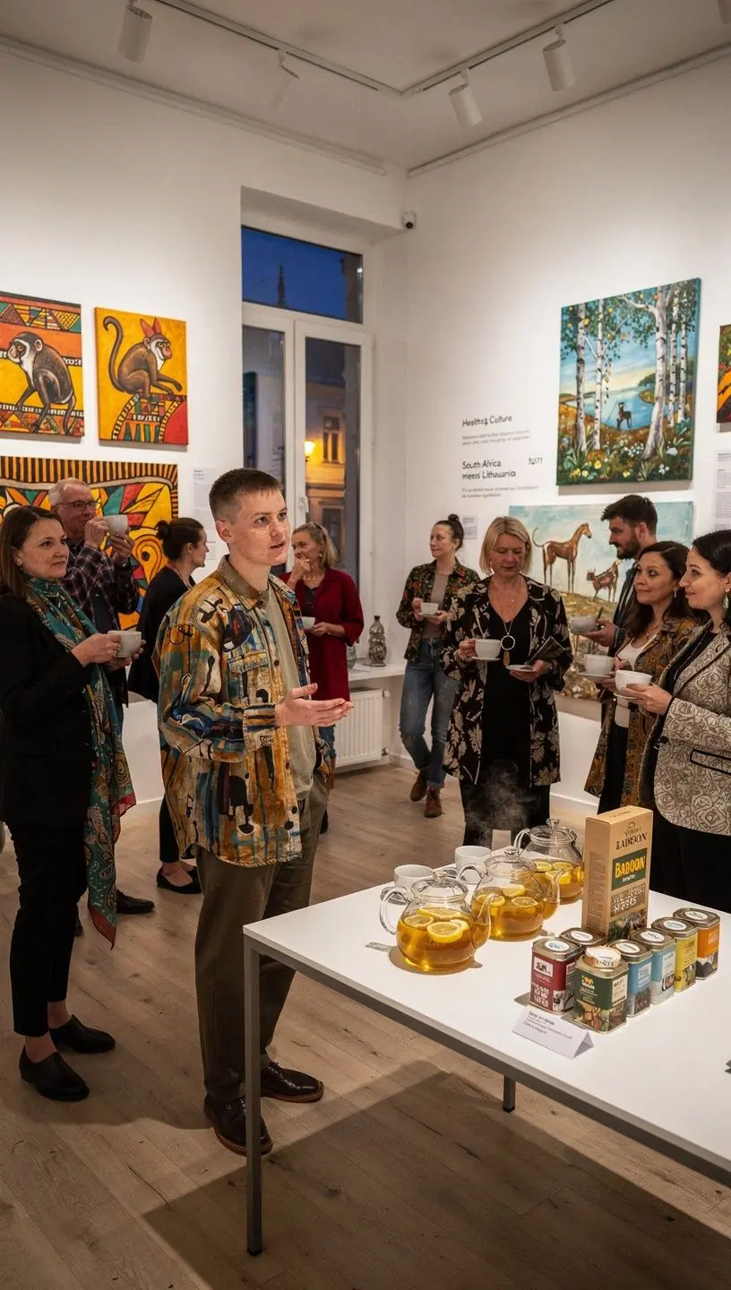 Arbatos puodelis su garuojančiu skysčiu, aplink jį išsidėsčiusios citrinos riekelės.